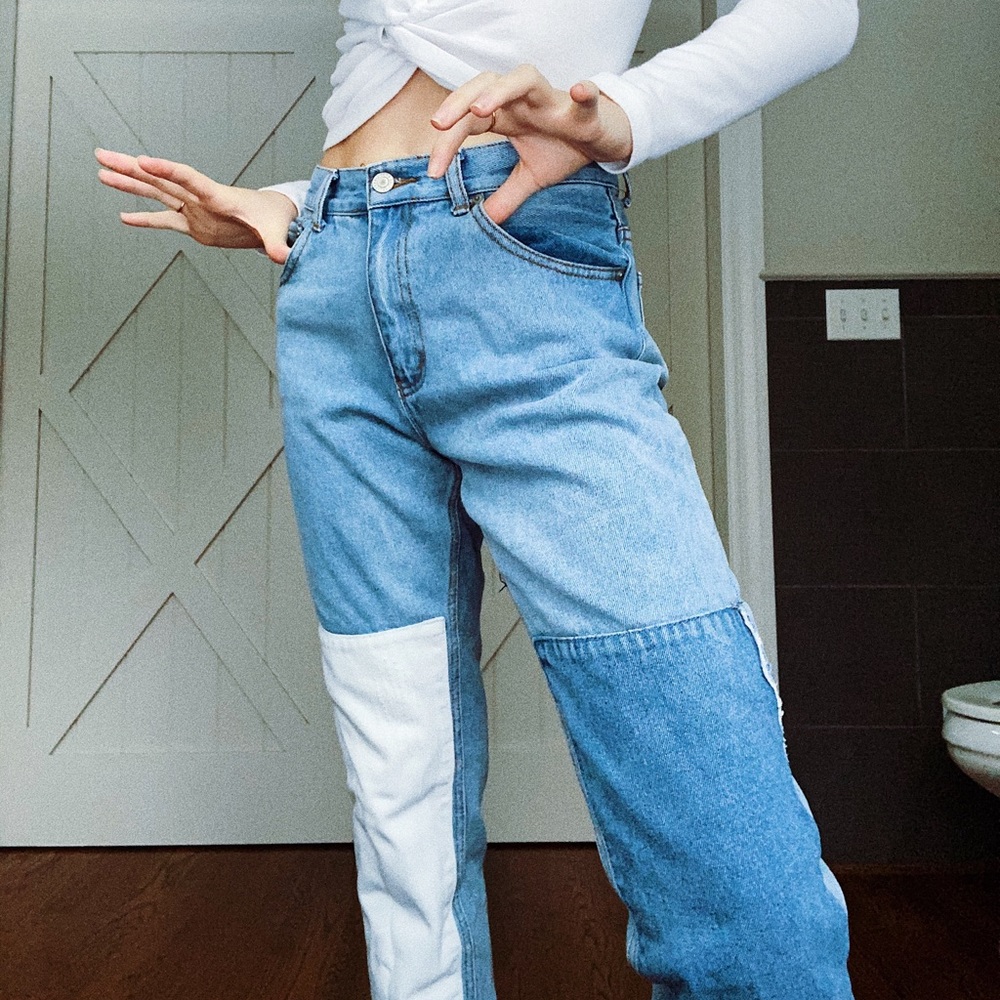 White and dark denim patch jeans!